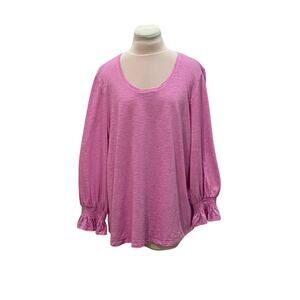 CHICO'S Pretty in PINK Balloon Sleeve Cotton Modal Top Size 3 XLARGE Soft Staple